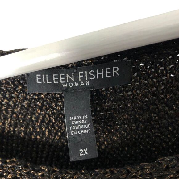 EILEEN FISHER Organic Linen Cold Shoulder Metallic Brown Sweater 2X 2XL - Picture 9 of 13